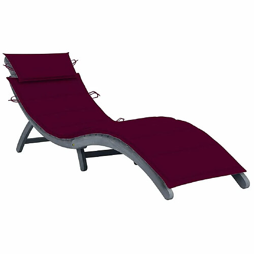 Maison Chic Chaise longue avec coussin | Bain de soleil Relax | Transat Gris Bois d'acacia solide -GKD41092