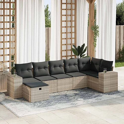 vidaXL Salon de jardin avec coussins 7 pcs gris clair résine tressée