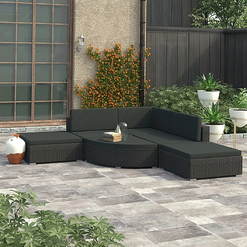 vidaXL Salon de jardin 6 pcs avec coussins résine tressée noir