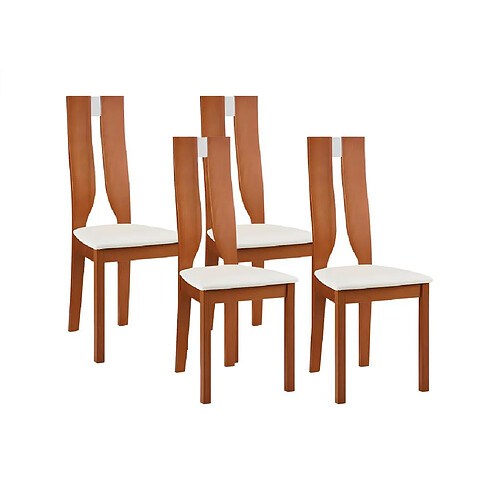 Vente-Unique Lot de 4 chaises SILVIA - Hêtre massif - Merisier & Blanc