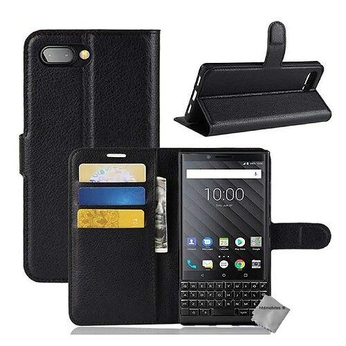 Htdmobiles Housse etui portefeuille pour Blackberry Key2 + verre trempe - NOIR