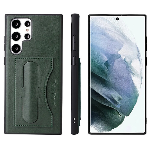 Coque en TPU + PU FIERRE SHANN avec béquille et porte-carte vert pour votre Samsung Galaxy S22 Ultra 5G