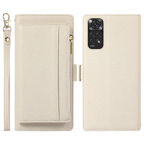 Etui en PU texture litchi, anti-éclats, magnétique avec support et sangle pour votre Xiaomi Redmi Note 11 4G (Qualcomm)/Note 11S 4G - blanc