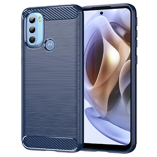 Coque en TPU trou d'empreinte digitale, 1,8 mm, surface brossée, texture en fibre de carbone bleu pour votre Motorola Moto G31