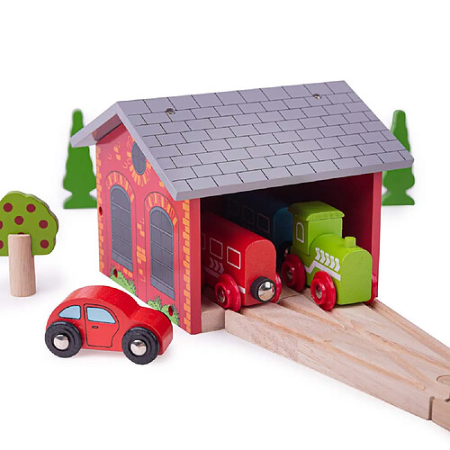 Bigjigs Toys Hangar Pour Deux Locomotives - Train en Bois |