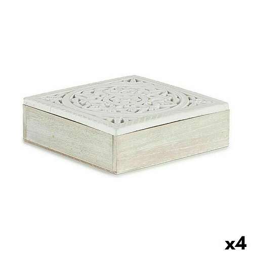 Gift Decor Boîte Décorative Blanc Bois 22 x 7,5 x 22 cm (4 Unités)