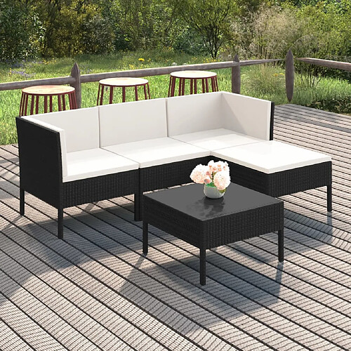 vidaXL Salon de jardin 5 pcs avec coussins résine tressée noir