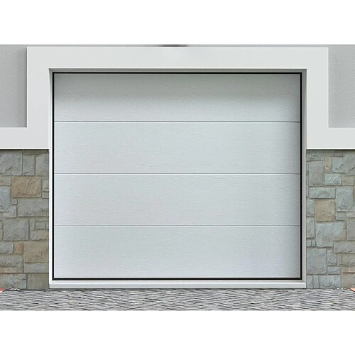 Porte de garage sectionnelle effet bois blanc avec moteur Somfy L254 x H218 cm - PRIETA