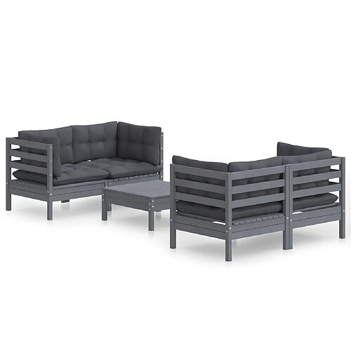 Maison Chic Ensemble de 5 Tables et chaises d'extérieur avec coussins,Salon de jardin anthracite bois de pin -GKD378845