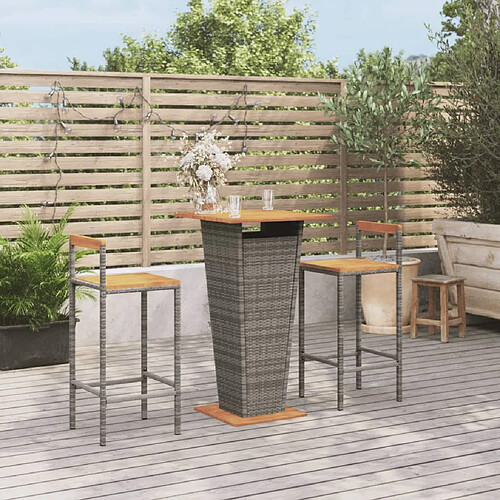 vidaXL Ensemble de bar jardin 3 pcs gris poly rotin/bois massif acacia