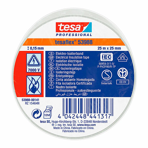 Ruban isolant TESA Blanc PVC (25 mm x 25 m)