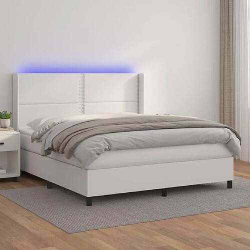 Sommier à lattes et matelas LED,Cadre à lattes de lit pour Adulte Blanc 180x200 cm Similicuir -MN52267