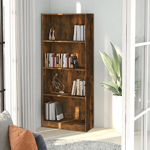 vidaXL Bibliothèque 4 niveaux Chêne fumé 60x24x142cm Bois d'ingénierie