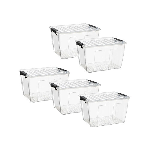 Casame Boite de rangement en plastique transparent 30 L - Lot de 5