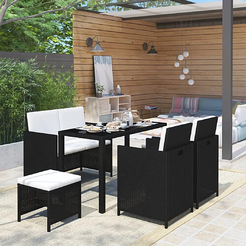 vidaXL Salon de jardin 6 pcs avec coussins Résine tressée Noir