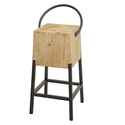 Mendler Tabouret de bar HWC-L76, chaise de bar tabouret de comptoir, métal industriel bois massif certifié MVG, naturel