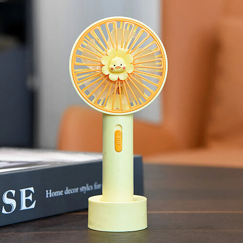 (Jaune) Mini Ventilateur Portable Portable Design En Forme De Dessin Animé Mignon Chargement d'alimentation Usb