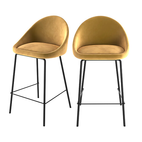 Rendez Vous Deco Chaise de bar mi-hauteur Misty en velours jaune 65 cm (lot de 2)