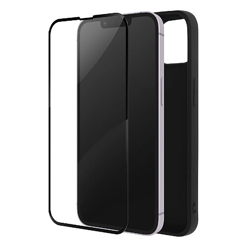 Avizar Coque iPhone 14 Plus Silicone Gel Souple Noir et Verre Trempé 9H Contour Noir