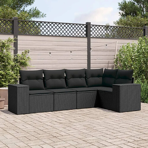 vidaXL Salon de jardin 5 pcs avec coussins noir résine tressée