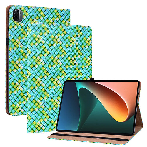 Etui en PU texture tissée multicolore avec support vert pour votre Xiaomi Pad 5/Pad 5 Pro