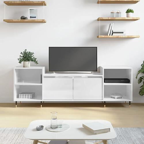 Maison Chic Meuble TV scandinave - Banc TV pour salon Blanc brillant 160x35x55 cm Bois d'ingénierie -MN74315