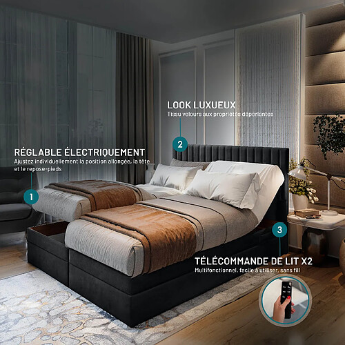 TRADA Lit adulte 140x200 ADÈLE - ensemble matelas+sommier relaxation électrique