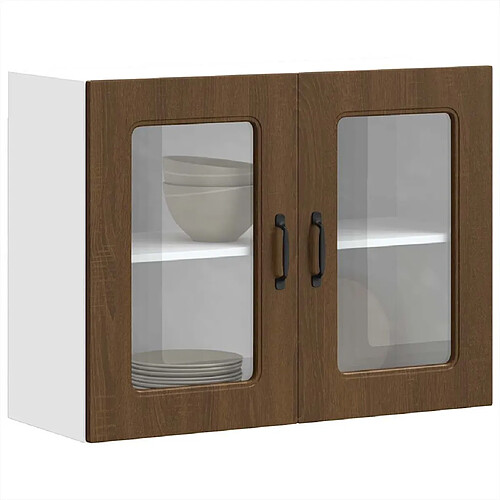 vidaXL Armoire murale de cuisine et porte en verre Kalmar chêne marron