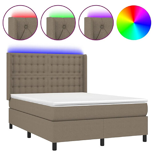 Maison Chic Lit adulte- Lit + matelas + LED,Sommier à lattes de lit matelas et LED Taupe 140x200 cm Tissu -GKD99524