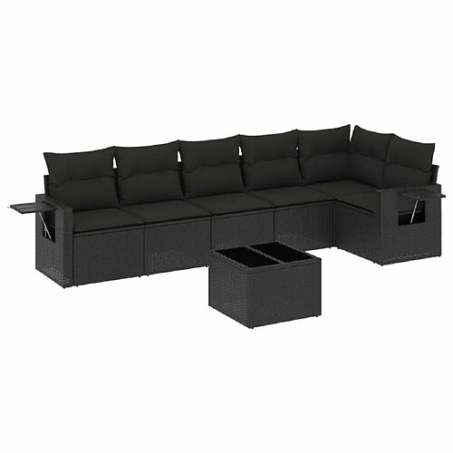 Maison Chic Ensemble Tables et chaises d'extérieur 7pcs avec coussins,Salon de jardin noir résine tressée -GKD630808