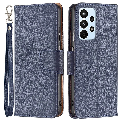 Etui en PU texture litchi, anti-rayures avec support bleu foncé pour votre Samsung Galaxy A23 5G