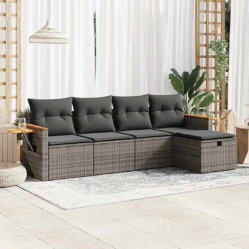 vidaXL Salon de jardin 5 pcs avec coussins gris résine tressée