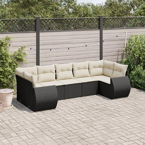 vidaXL Salon de jardin 7 pcs avec coussins noir résine tressée