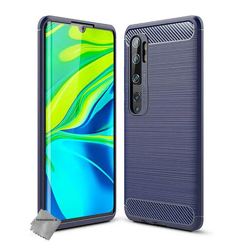 Htdmobiles Coque silicone gel carbone pour Xiaomi Mi Note 10 + verre trempe - BLEU FONCE