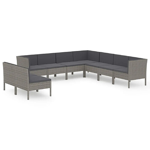 Maison Chic Salon de jardin 9 pcs + coussins - Mobilier/Meubles de jardin - Table et chaises d'extérieur Résine tressée Gris -MN78333