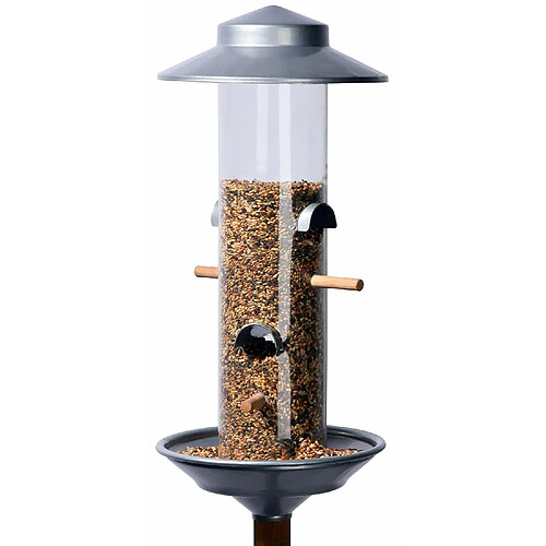 Luxus-Vogelhaus 28820 Mangeoire pour oiseaux en colonne avec support en bois - design argenté exclusif - 33 cm