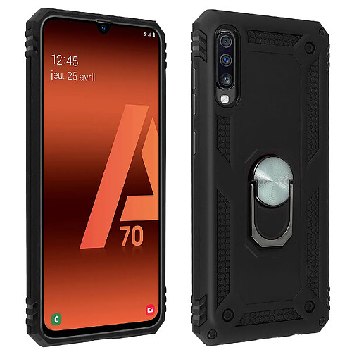 Avizar Coque Galaxy A70 Bi matière Rigide et Souple Bague Support Vidéo noir