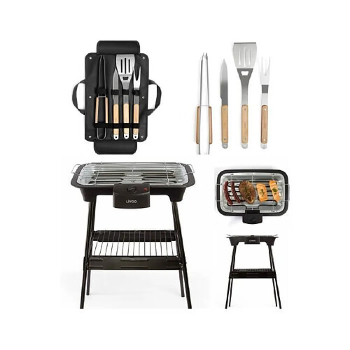 Livoo Barbecue Electrique sur Pieds ou de Table noir 2000W + Set de 4 accessoires DE CUISSON