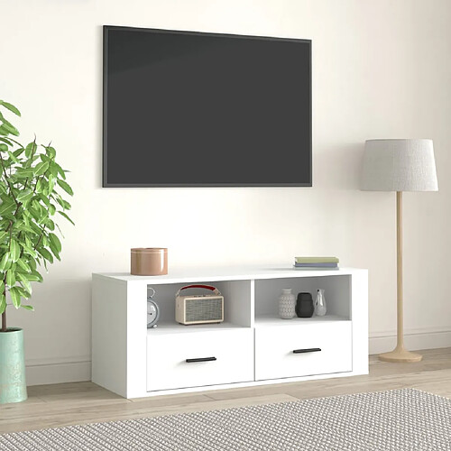 vidaXL Meuble TV Blanc 100x35x40 cm Bois d'ingénierie