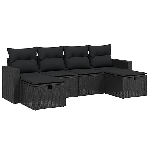 Maison Chic Ensemble Tables et chaises d'extérieur 6pcs avec coussins,Salon de jardin noir résine tressée -GKD930572