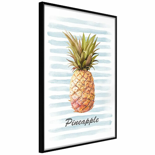 Paris Prix Affiche Murale Encadrée Pineapple on Striped Background 20 x 30 cm Noir