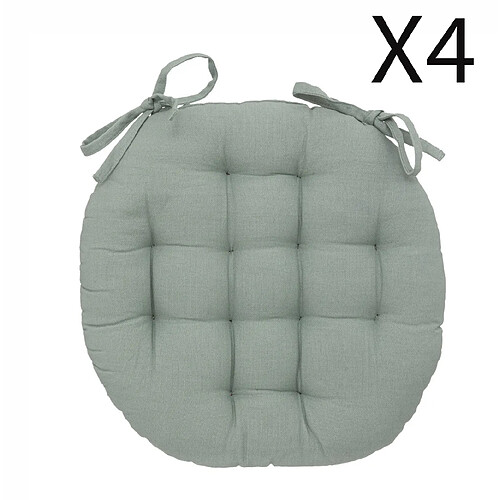 Pegane Lot de 4 coussins de chaise rond, coussins d'assise en coton coloris vert céladon - Diamètre 38 x Hauteur 5 cm