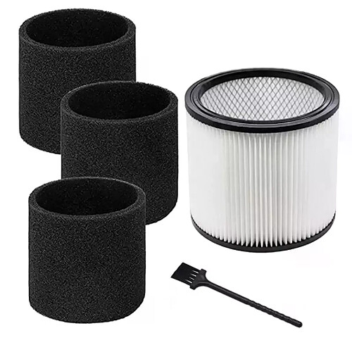 Filtre à manches en mousse pour Shop Vac 90304 90350 90333, pour la plupart, 5 gallons au dessus, sous vide humide/sec 90585 (1 filtre + 3 mousse + 1 brosse)