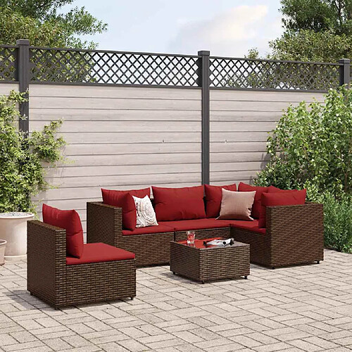 vidaXL Salon de jardin 6 pcs avec coussins Marron Résine tressée