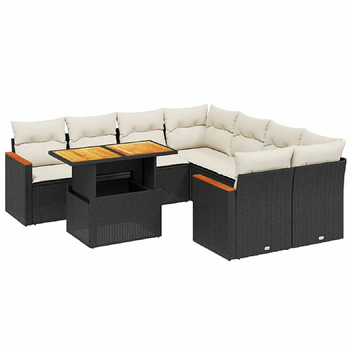 Maison Chic Ensemble Tables et chaises d'extérieur 9 pcs avec coussins,Salon de jardin noir résine tressée -GKD995902