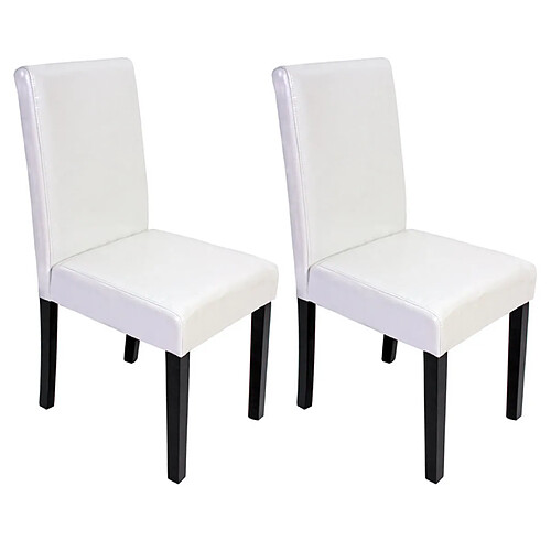 Mendler Lot de 2 chaises de séjour Littau ~ simili-cuir, blanc, pieds foncés