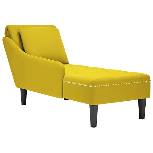 vidaXL Fauteuil long avec coussin et accoudoir droit jaune velours