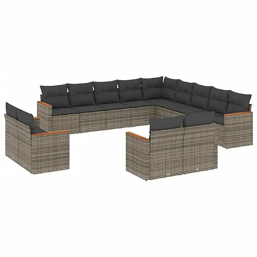 Maison Chic Salon de jardin avec coussins 13 pcs | Ensemble de Table et chaises | Mobilier d'Extérieur gris résine tressée -GKD23565