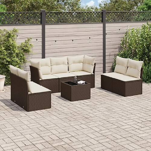 vidaXL Salon de jardin 8 pcs avec coussins marron résine tressée