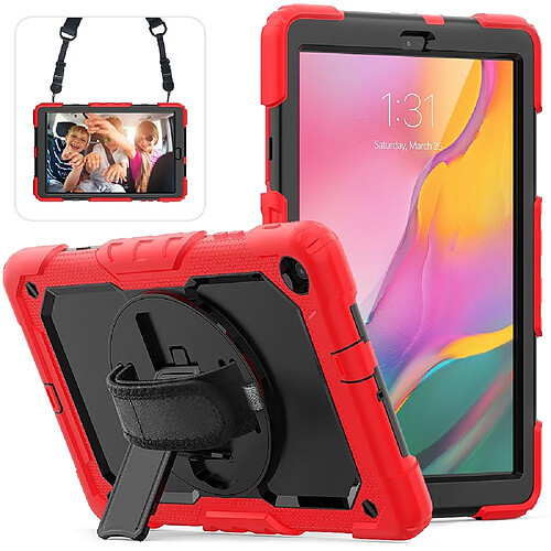 Coque en TPU + Silicone avec béquille et sangle rouge/noir pour votre Samsung Galaxy Tab A 10.1 (2019) SM-T510/T515